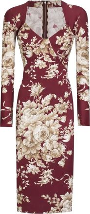 Dolce & Gabbana Abito a maniche lunghe a fiori - Rosso
