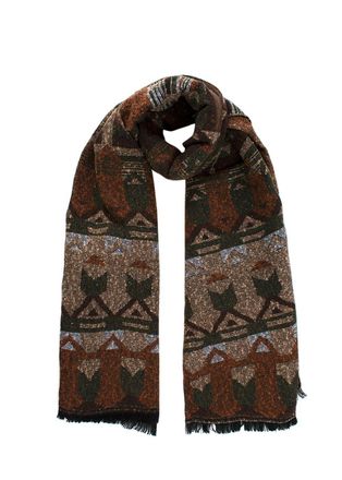 Bespoke Brown Multi-Coloured Aztec Print Woven Scarf