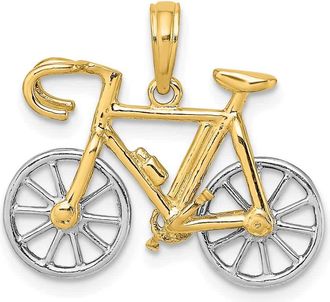 Diamond2Deal 10k Yellow Gold Rhodium 3-D Ten Speed Bicycle Charm Pendant