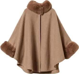 Twinset Jassen, Dames, Beige, ONE Size, Katoen, Poncho in stof en imitatiebont