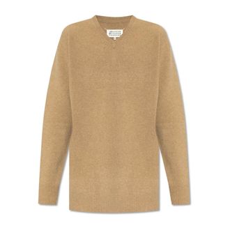 Maison Margiela V-neck Knitwear, male, Beige, Size: XS Wool Sweater