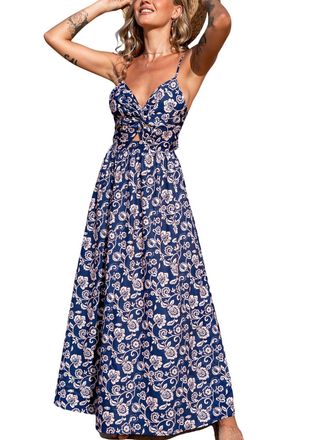 CUPSHE Damen Sommerkleid Kariert – Mit V-Ausschnitt, Gesmoktem Rücken, Verstellbaren Trägern, Midi-Länge, Für Strand & Freizeit