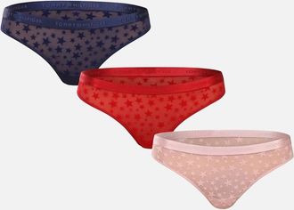 Tommy Hilfiger Womens 3-Pack Mesh Stars Thongs Gift Set, Navy/Pink/Red - Red/Pink - Size: 12