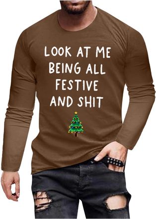 Generic Mens Novelty Christmas Shirt Merry Christmas Tree Lights T-Shirt Pullover Mens Xmas Tee Tops Long Sleeve Family Matching Xmas Group Funny T-Shirt Fest