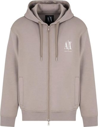 A|X Armani Exchange logo-embroidered zip-up hoodie - Neutrals