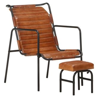 vidaXL Silla Con Brazos Y Apoyo De Los Pies Genuino Marr&oacute;n