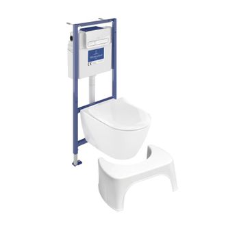 Villeroy & Boch Pack Inodoro Villeroy Et Boch Subway 2.0 Sin Reborde Con Asiento De Cierre Suave + Estructura De Soporte De Suelo Y Pared Viconnect Pro + Placa Cromad