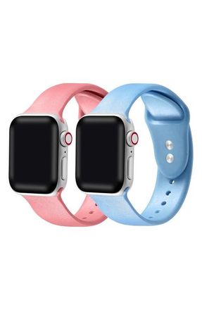 Posh Tech Assorted 2-Pack Silicone Apple Watch Watchbands in Glitter Coral/light Blue at Nordstrom, Size 44Mm