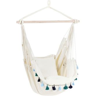 Beliani Beliani - Silla Colgante De Algod&oacute;n Beige Y Azul Poli&eacute;ster Interior Exterior Varena