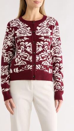 Cyrus Boyfriend Jacquard Cardigan in Vienna Red Mahogany/Cream at Nordstrom Rack, Size X-Large