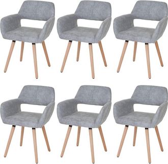 Hhg Juego De 6 Sillas De Comedor Hhg 429 Ii, Silla De Cocina, Dise&ntilde;o Retro A&ntilde;os 50, Textil, Vintage Gris Hormig&oacute;n, Patas Ligeras