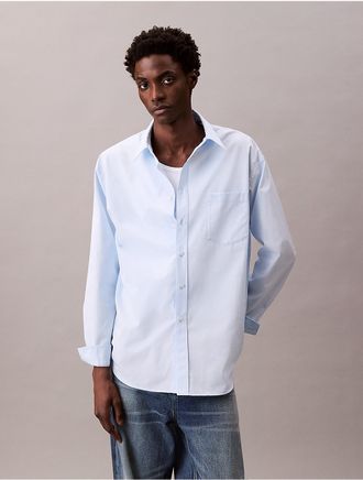 Calvin Klein Mens Oversized Cotton Poplin Button-Down - Blue - S