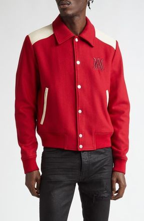 Amiri MA Wool & Leather Band Jacket in Red at Nordstrom, Size Medium