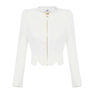 Elisabetta Franchi Jassen, Dames, Beige, 2Xl, Satijn, Dubbellaags Cr&ecirc;pe en Satijnen Jas