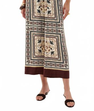 Joseph Ribkoff Scarf Print Crop Wide-Leg Pants In Beige/multi