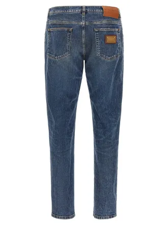 Dolce & Gabbana Logo-Plaque Cotton Denim Jeans - Blue