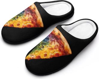 Generic Pizza Colored Sloppy Paint Mens House Slippers Memory Foam Washable Cotton Slip on Home Shoes