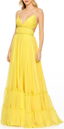 Mac Duggal Pleated Tiered Chiffon Gown