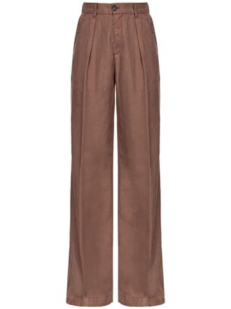 Pinko logo-embroidered straight-leg trousers - Brown