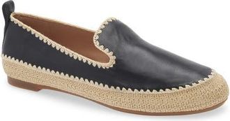 Cole Haan CloudFeel Asbury Loafer in Black Leather Natural Raffia at Nordstrom, Size 10.5