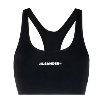 Jil Sander Sleeveless Tops, female, Black, XS, Sporty Black Logo Print Top
