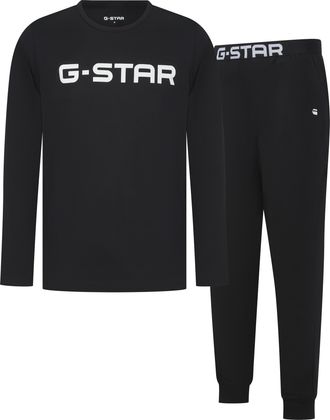 G-Star Pyjama G-STAR STONE, LONG SLEEVE T-SHIRT & CUFFED PANTS SLEEP SET, Herren, Gr. L, schwarz, Jersey, Obermaterial: 95% Baumwolle, 5% Elasthan, unifarben