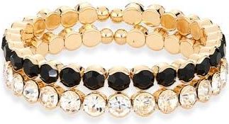 Tasha Set of 2 Crystal Stretch Bracelets in Jet/crystal at Nordstrom Rack