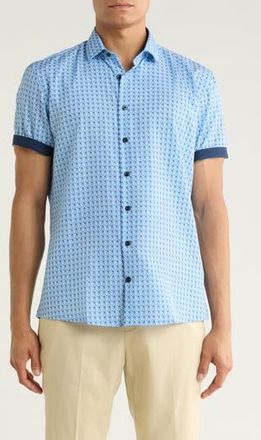 Soul of London Geometric Print Short Sleeve Button-Up Shirt in Blue/Bleu at Nordstrom Rack, Size Xx-Large