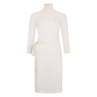 Malo Kleedjes, Dames, Wit, XL, Kasjmier, Elegante Lange Jurk