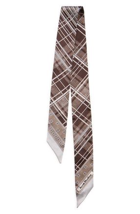 Acne Studios Volta Bandeau Check Skinny Organic Silk Scarf in Grey/brown at Nordstrom