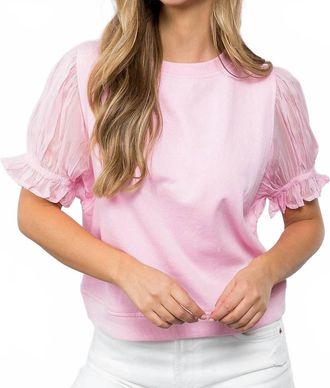 THML Clothing Short Sleeve French Terry Top In Pink