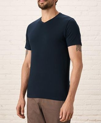 Pact Luxe Stretch Jersey Slim V-Neck Tee in Midnight Blue at Nordstrom, Size X-Large