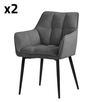 ML Design 2x Sillas de comedor gris oscuro tapizado respaldo y reposabrazos