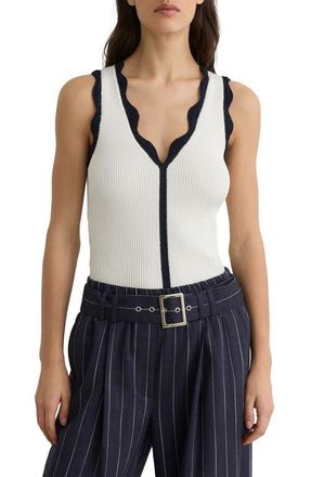 Reiss Freya Rib Knit Crochet Trim Tank in Ivory/Navy at Nordstrom, Size X-Large