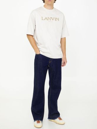 Lanvin Mens Cotton T-shirt With Logo - Ivory - Size Medium