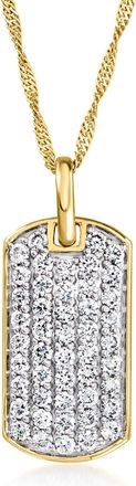 Ross-Simons Pave Lab-Grown Diamond Dog Tag Pendant Necklace in 18kt Gold Over Sterling