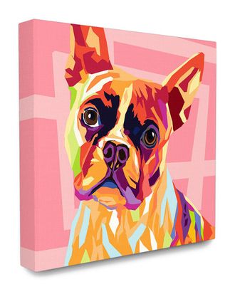 Stupell Industries Vibrant Abstract Posterized Rainbow Dog With Pink Pattern Background