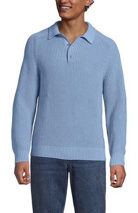 Lands End Long Sleeve Drifter Polo Sweater in Oasis Blue at Nordstrom, Size Xx-Large