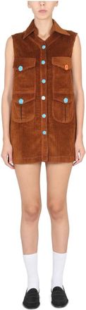 Cormio Mini fluwelen jurk met gebreid gedeelte en zakken - Dames - Korte kleedjes - Bruin - XS - Kleedjes