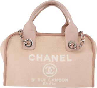 Chanel Deauville Bowling Bag Canvas Beige Canvas Handbag (Pre-Owned)