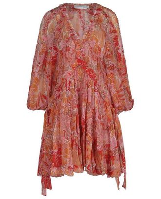 Zimmermann Ausgestelltes kurzes Kleid aus bedrucktem Georgette Violet Frill Billow