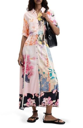 Desigual Floral Mixed Print Shirtdress in Pink at Nordstrom, Size X-Large