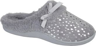 Jo & Joe Womens Essence Heart Slippers - Grey (7, UK Footwear Size System, Adult, Women, Numeric, Medium, 7)