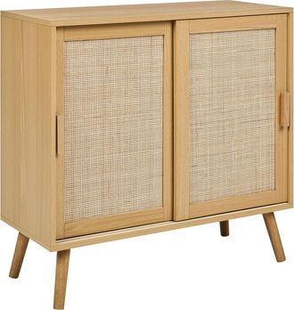 Beliani Aparador De Rat&aacute;n Madera Clara 80 X 35 Cm 2 Puertas Estantes Patas Madera Hodgen