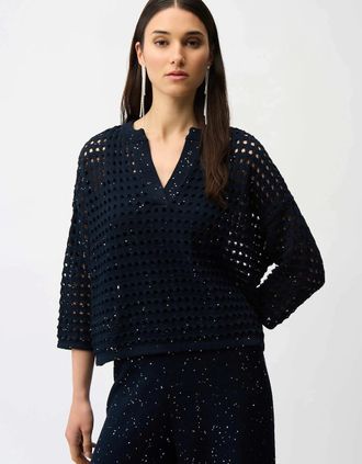 Joseph Ribkoff Womens Cotton blend open stitch boxy sweater - Black - Size: 18/20
