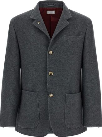 Brunello Cucinelli Jassen, Heren, Grijs, L, Kasjmier, Lichtgewicht Waterafstotende Kasjmier Blazer
