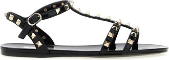 Valentino Garavani Rockstud Flat Rubber Sandal - Dames - Sandalen - Zwart - 36 EU - Schoenen