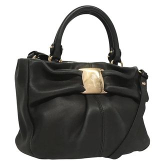 Ferragamo Vala Leather Black Leather Handbag (Pre-Owned)