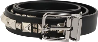 Dolce & Gabbana Mens Black Leather Studded Silver-Tone Buckle Belt