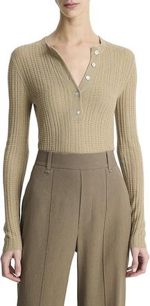 Vince Waffle Knit Henley Womens Clothing Mojave : XL, Cashmere/Silk